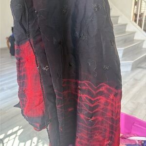 Black and Red Embroidered Sheer Dupatta